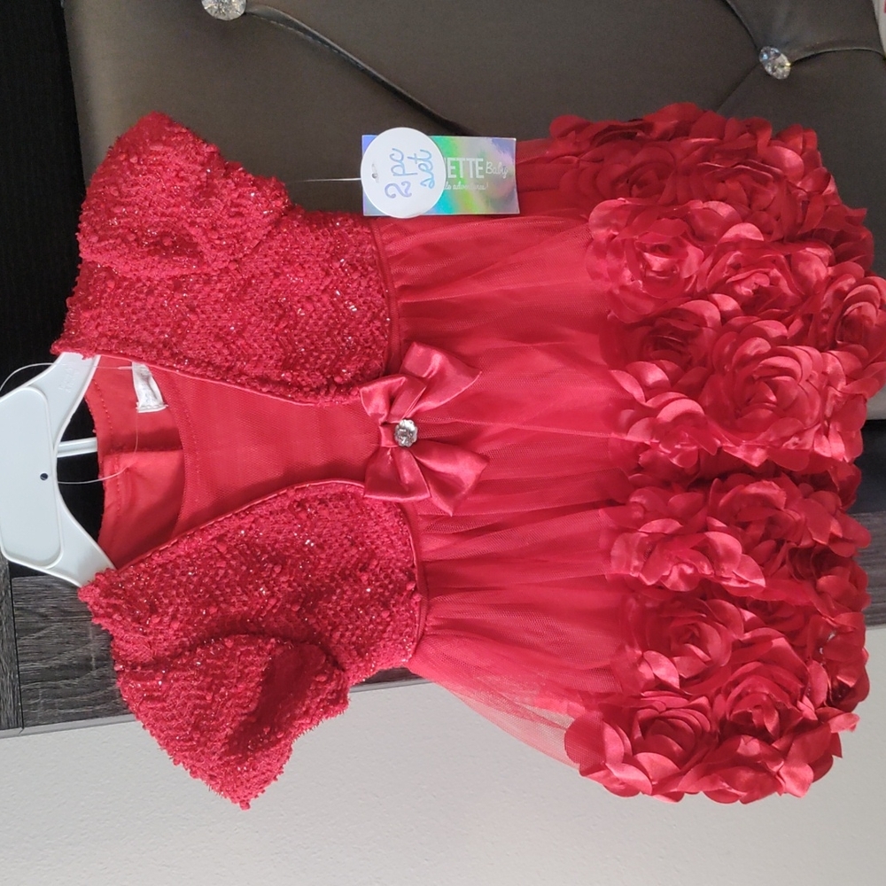 Infant girl's red 2pc holiday dress. Brand new with tags, size 12 months